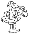 Lamina para colorear dibujos del verano. Hombre dentro de un flotador gracioso 